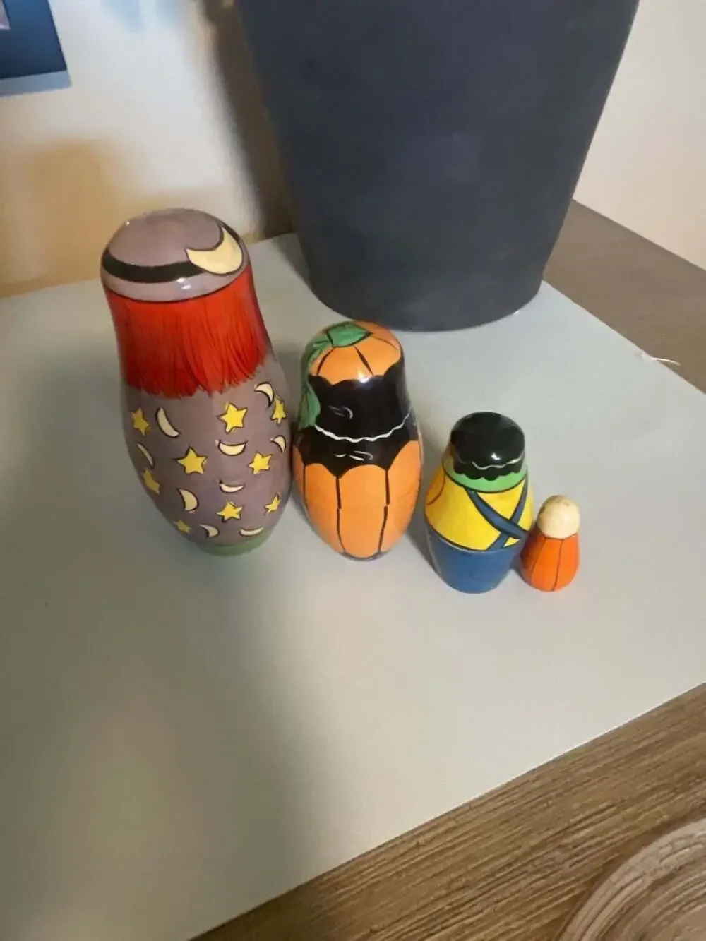 Russian Matryoshka Wooden Nesting Dolls Halloween Witch Cat Monster 4-Piece